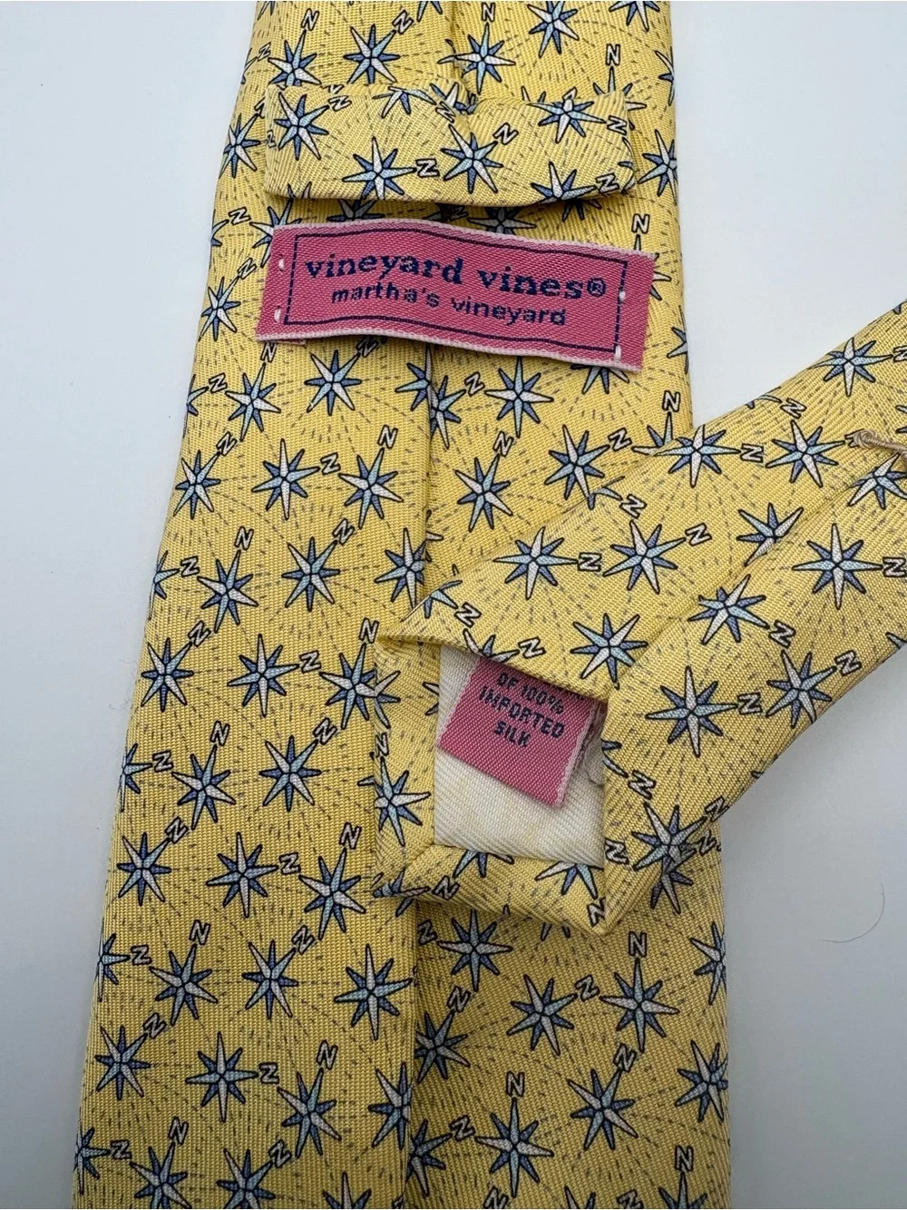 Vineyard Vines Youth Silk Tie, Yellow Nautical Compass & Stars 52